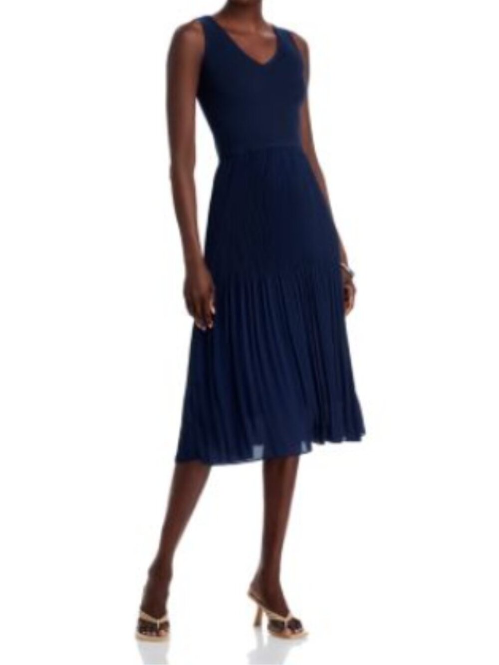 Tahari Navy pleated maxi dress